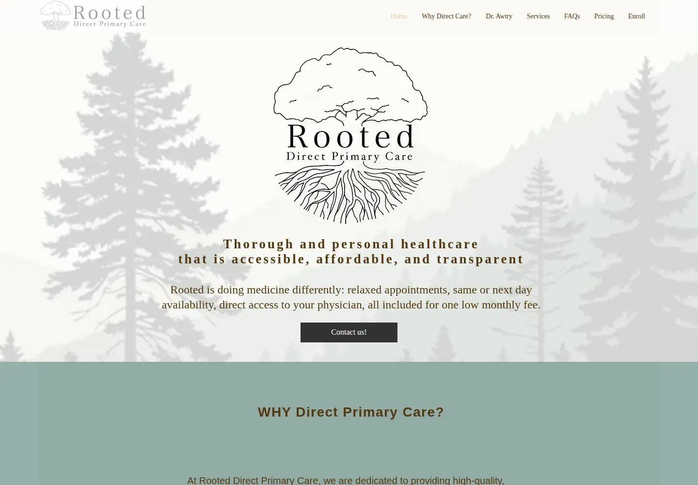Captured homepage of rooteddirectprimarycare.com in the current scan