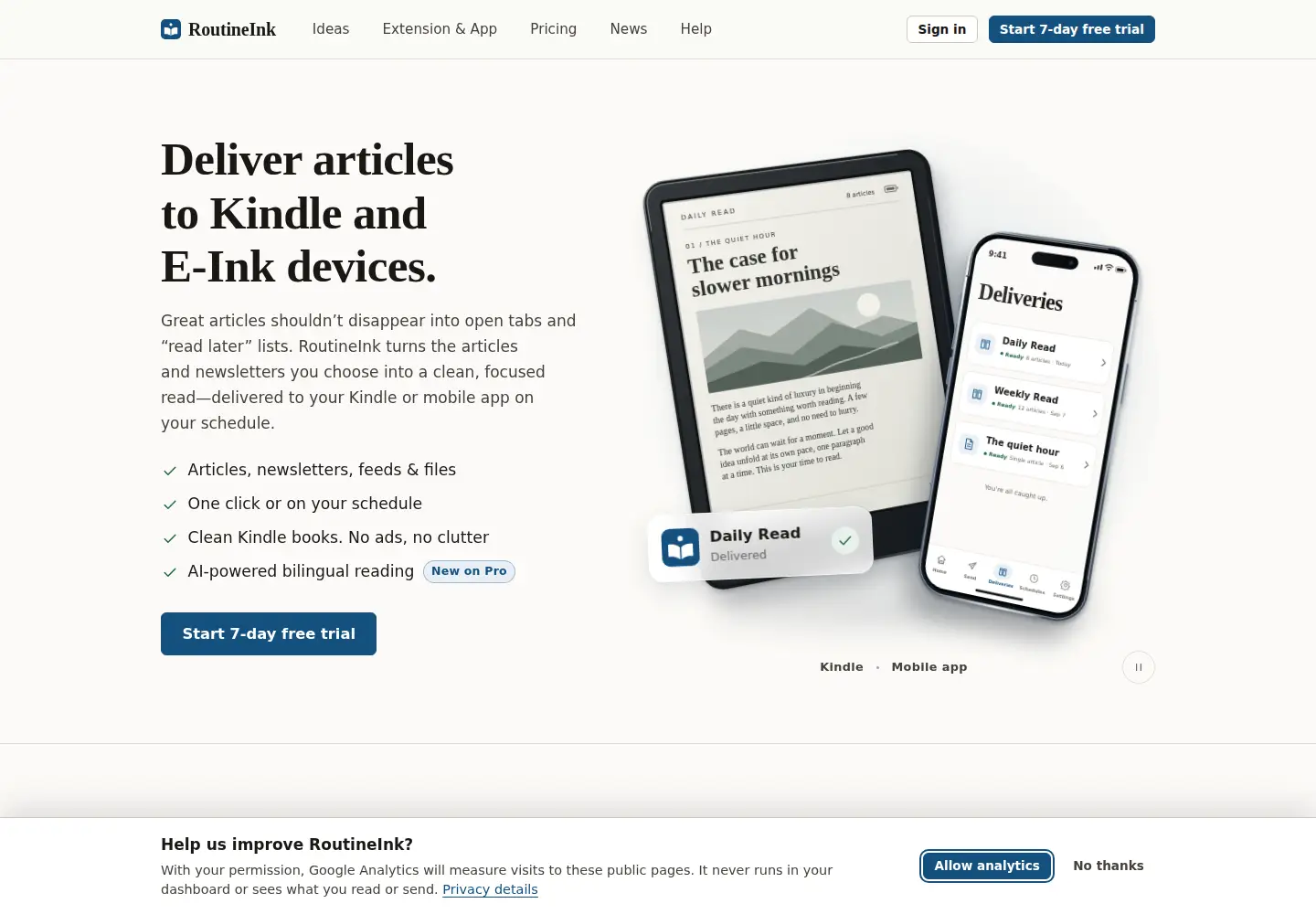 Captured homepage of routineink.com in the current scan