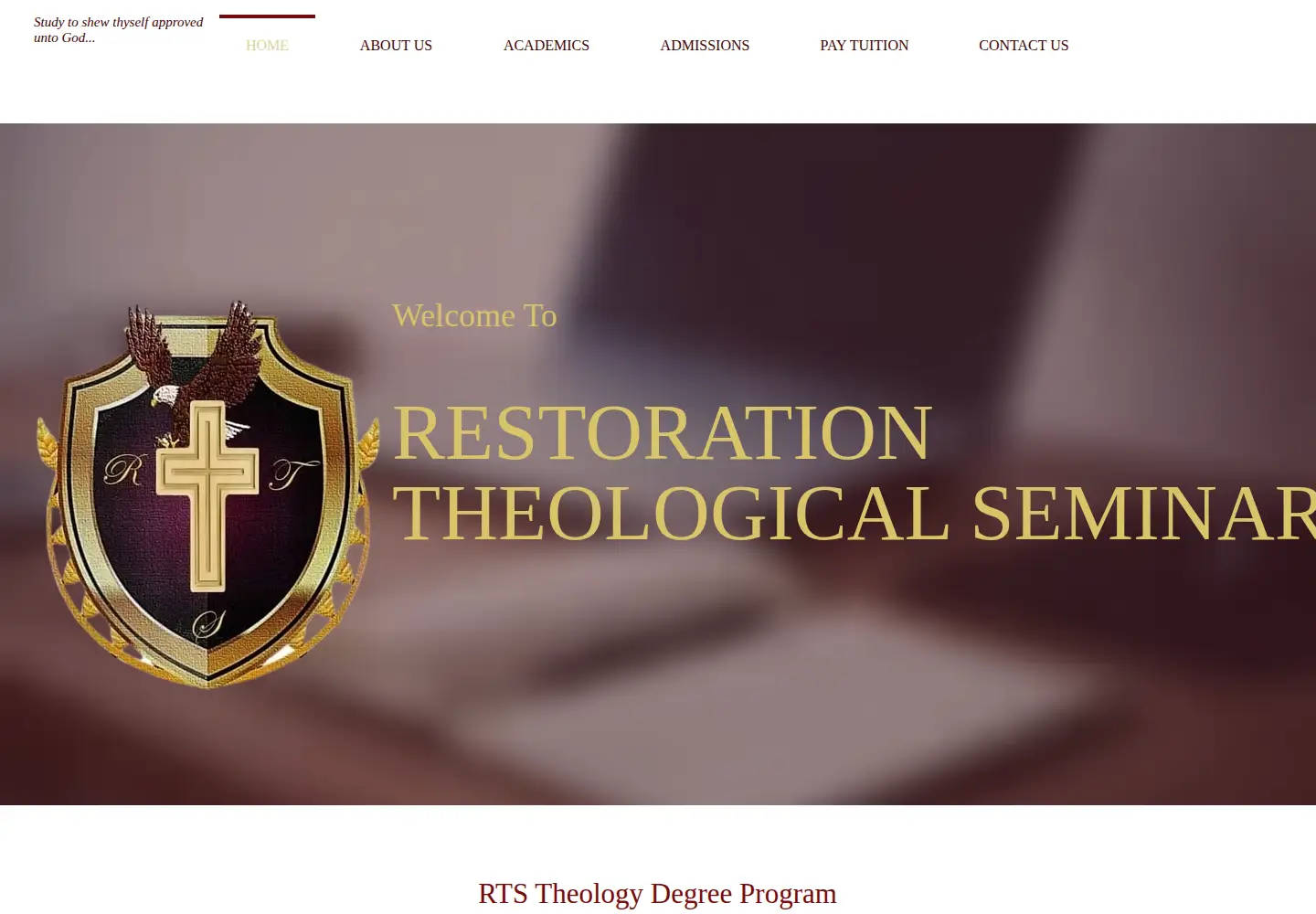 Captured homepage of rtsseminary.com in the current scan