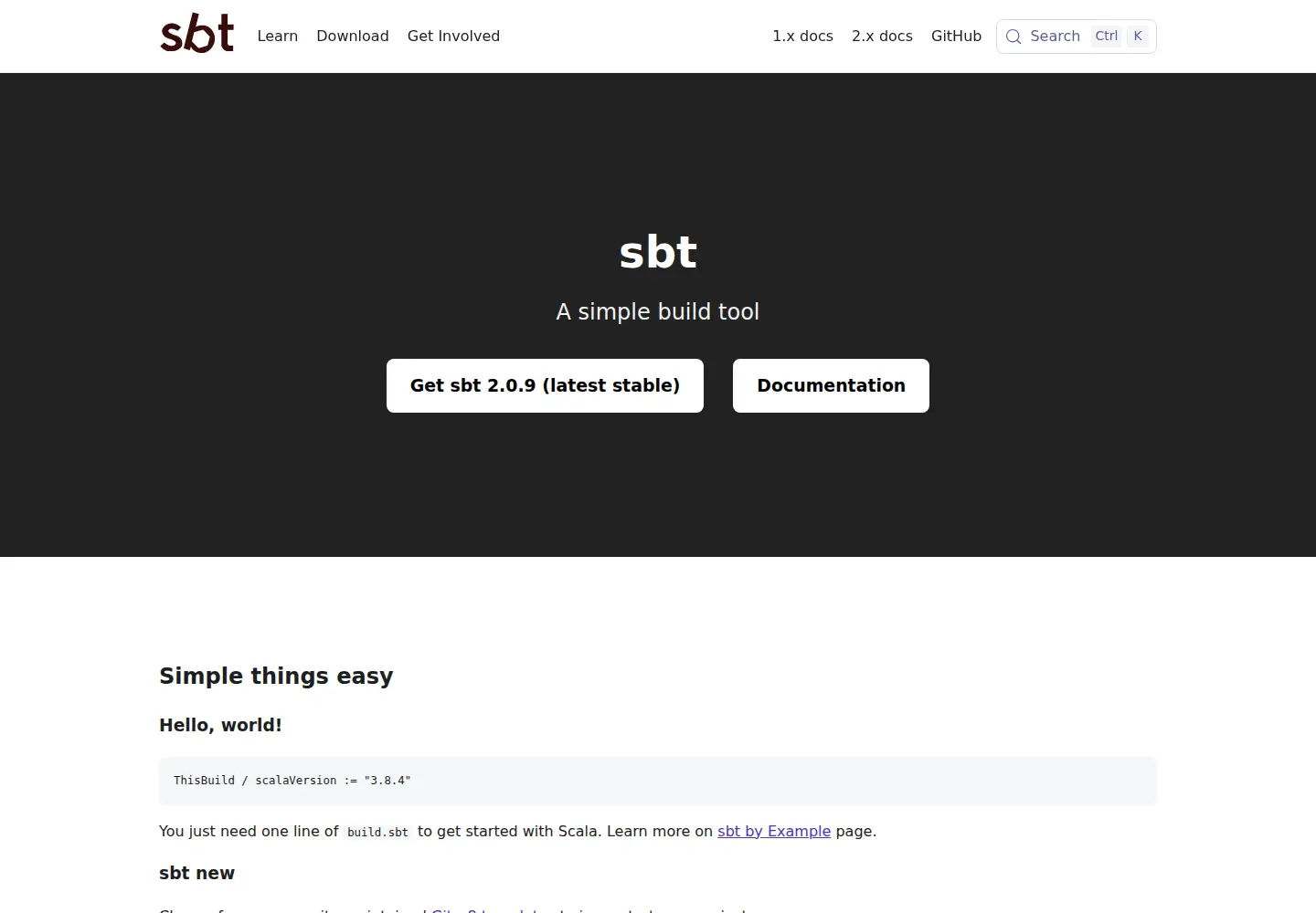 Screenshot of scala-sbt.org