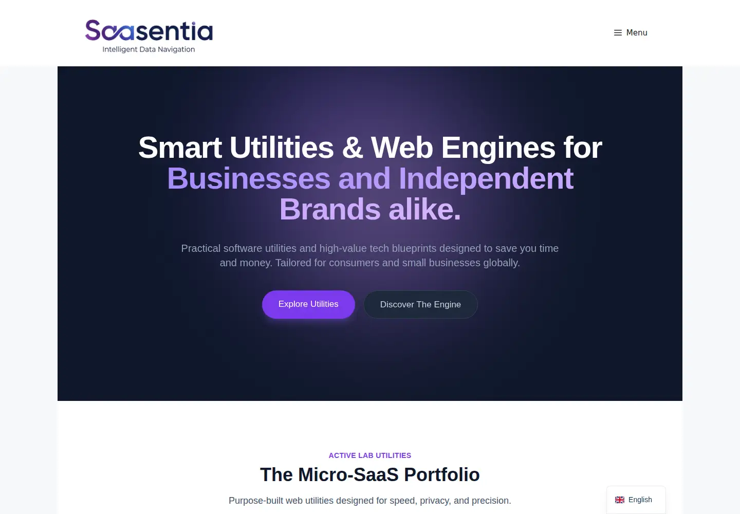 Captured homepage of saasentia.com in the current scan
