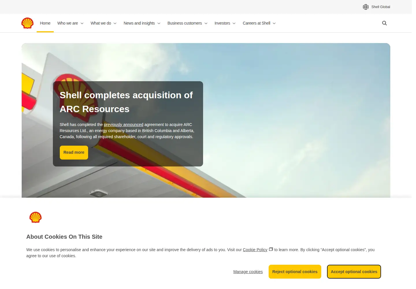 Screenshot of shell.com