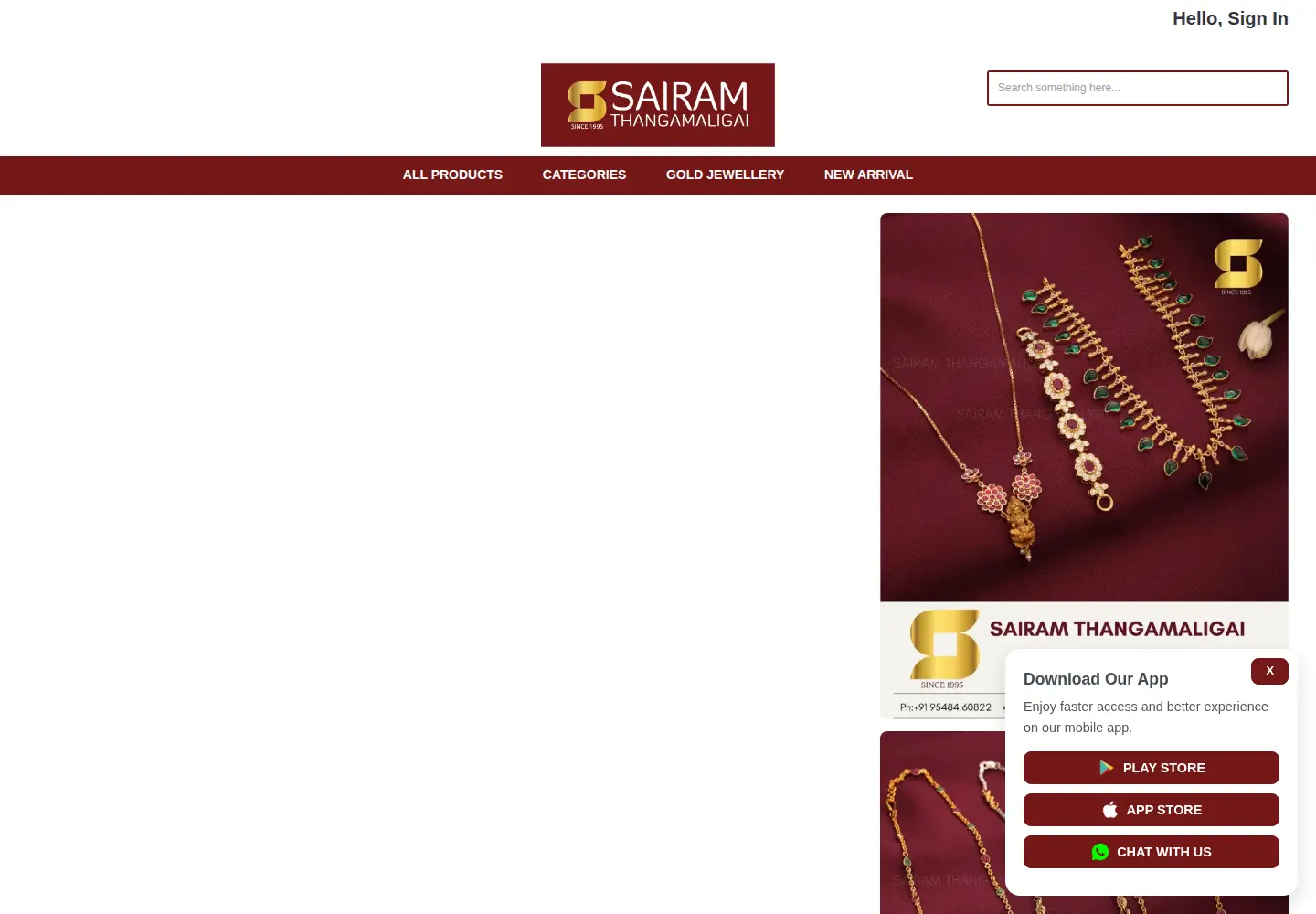 Screenshot of sairamthangamaligai.com