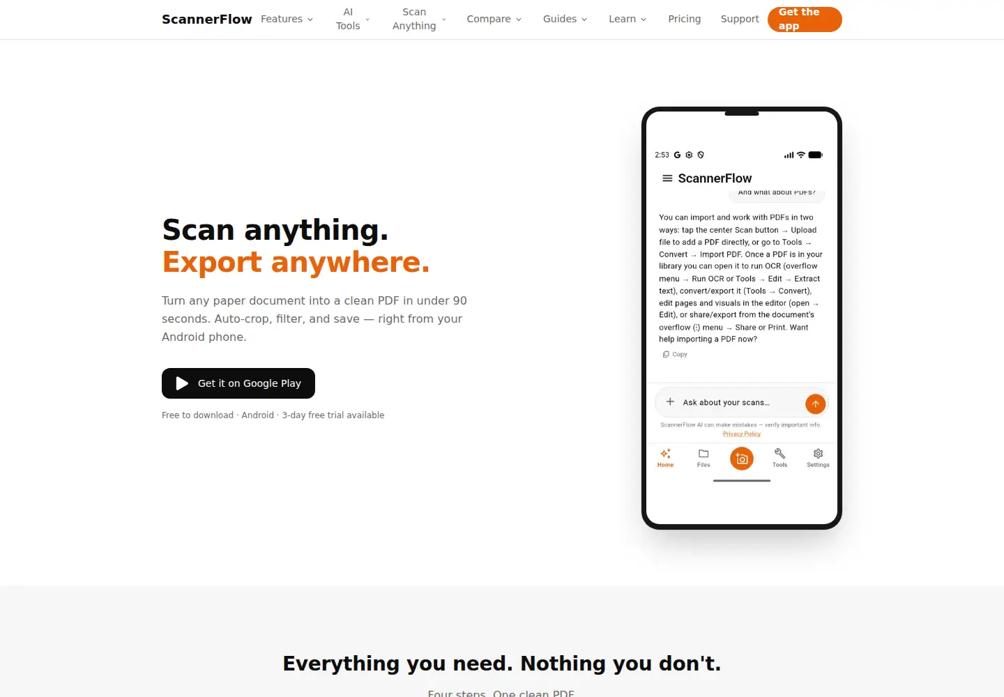 Captured homepage of scannerflow.com in the current scan