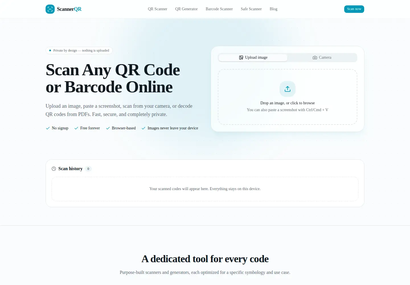 Screenshot of scannerqr.com