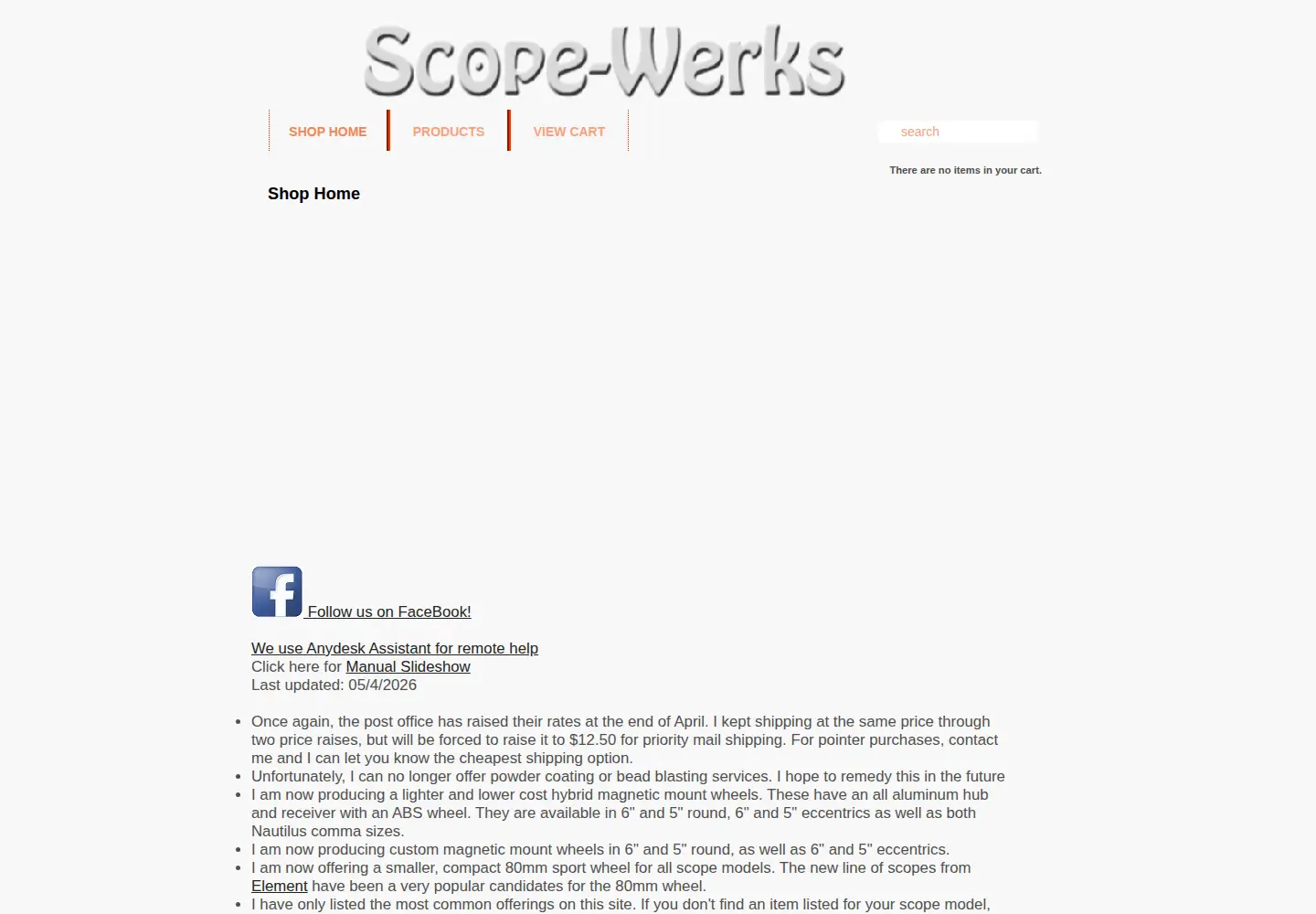 Captured homepage of scope-werks.com in the current scan