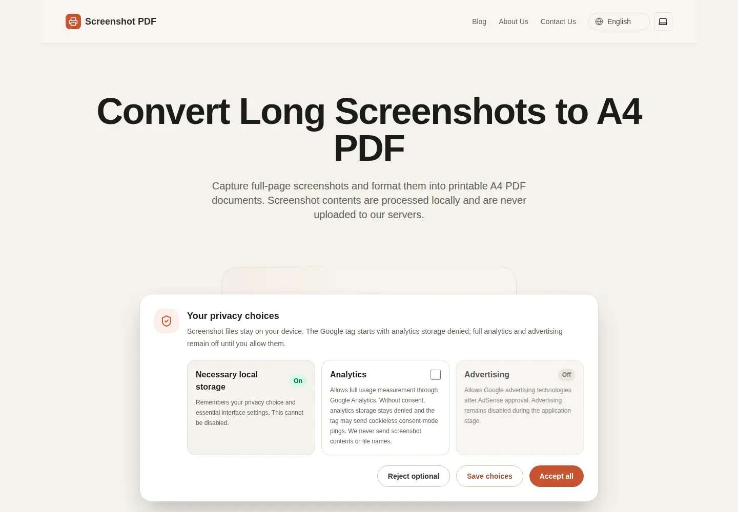 Captured homepage of screenshotpdf.com in the current scan
