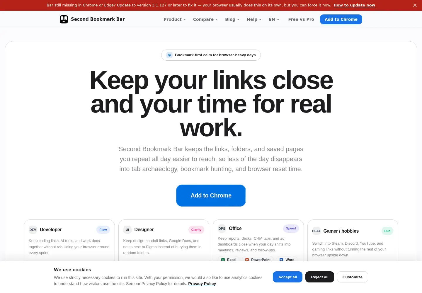 Screenshot of secondbookmarkbar.com