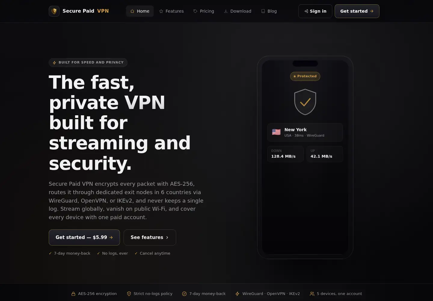 Screenshot of securepaidvpn.com