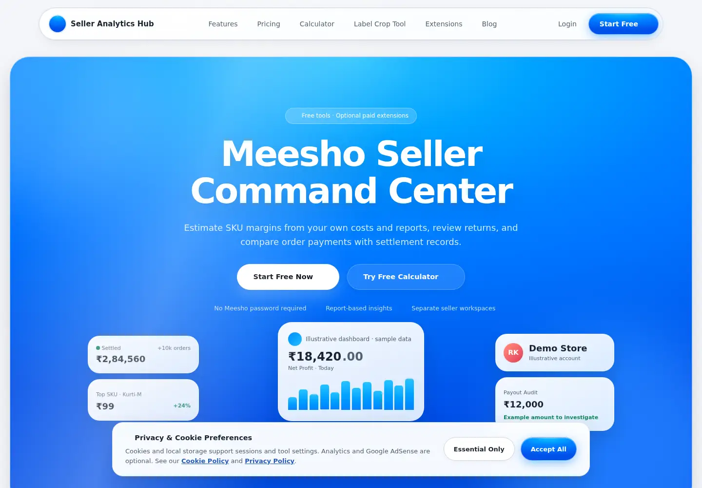 Screenshot of selleranalyticshub.com