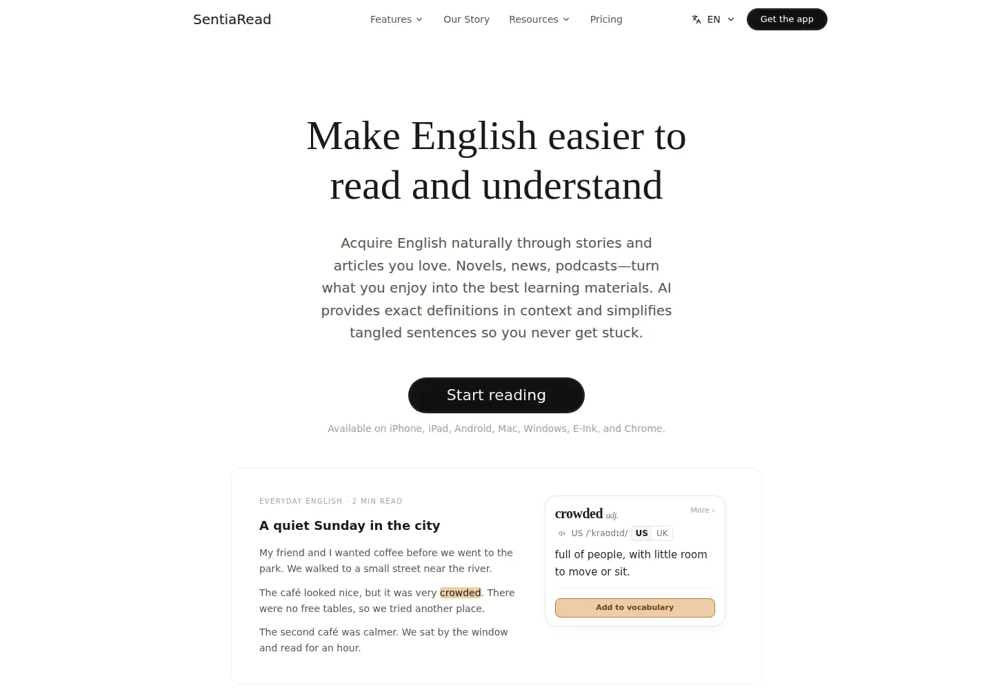 Screenshot of sentiaread.com