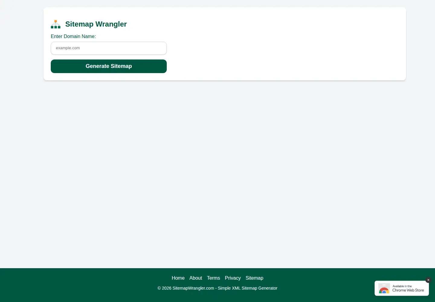Captured homepage of sitemapwrangler.com in the current scan