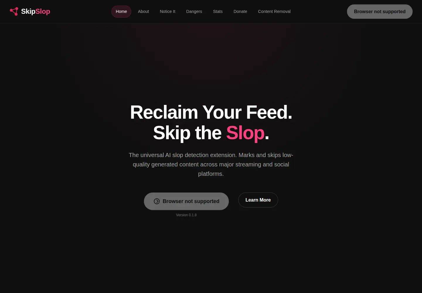 Screenshot of skipslop.com