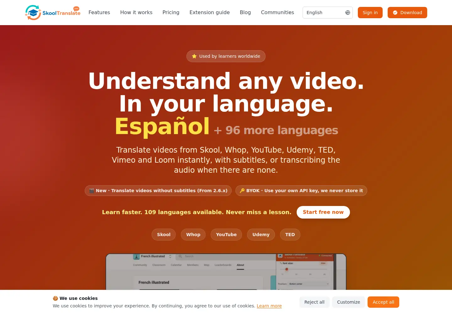 Captured homepage of skooltranslate.com in the current scan
