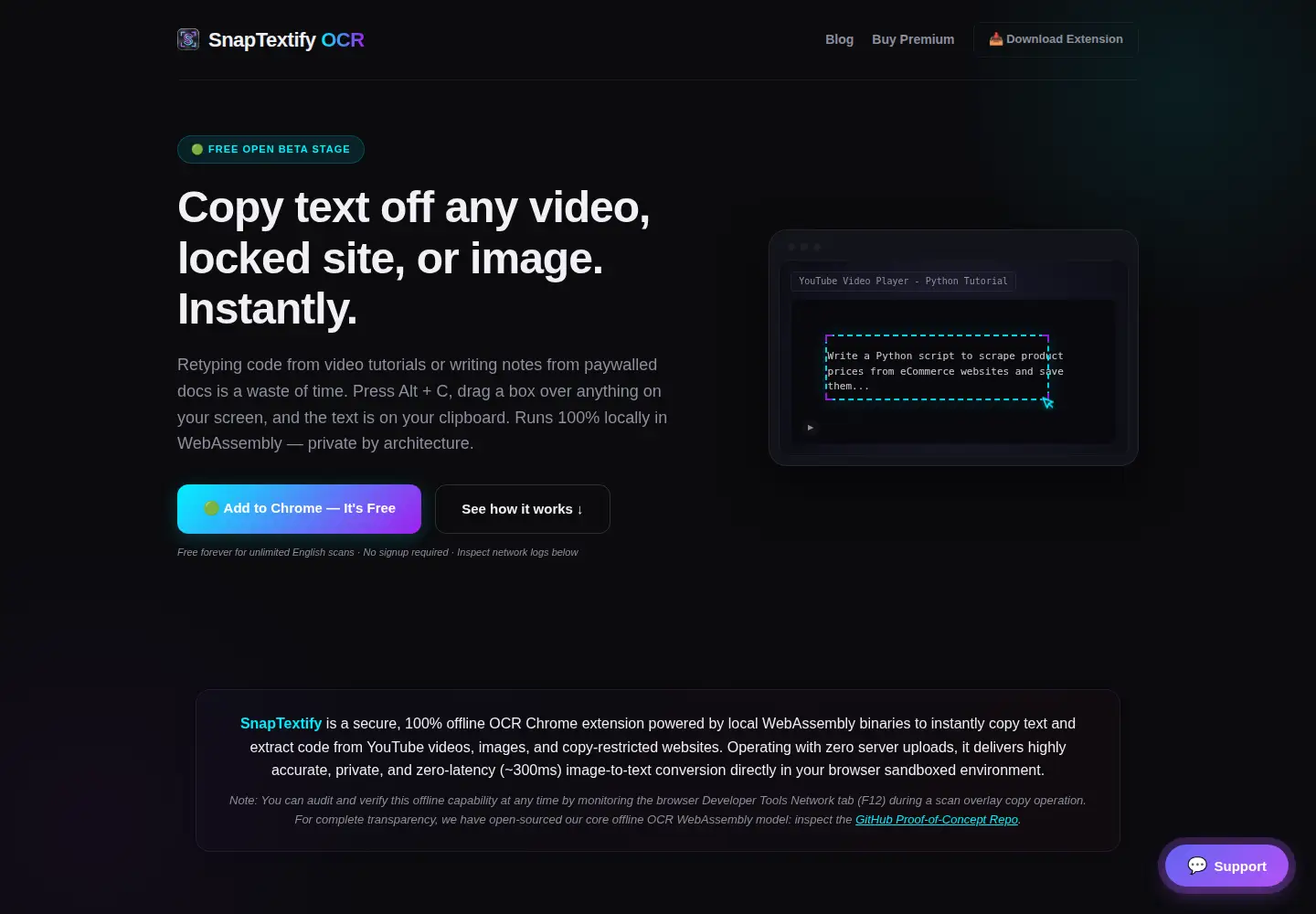 Screenshot of snaptextify.com