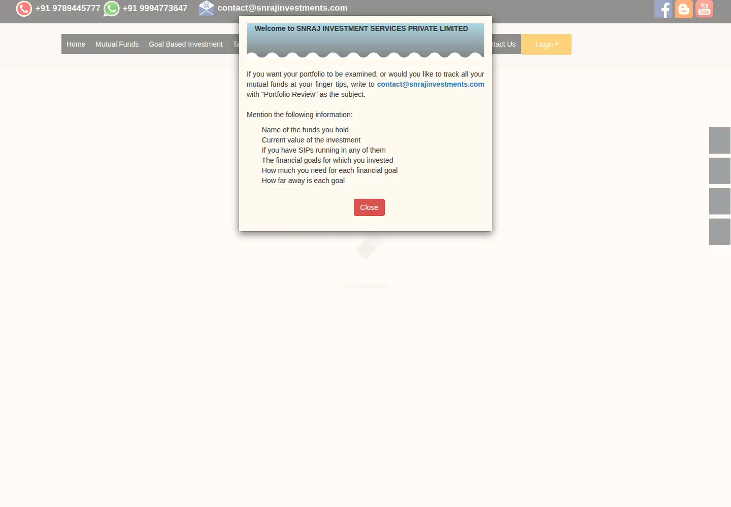 Captured homepage of snrajinvestments.com in the current scan