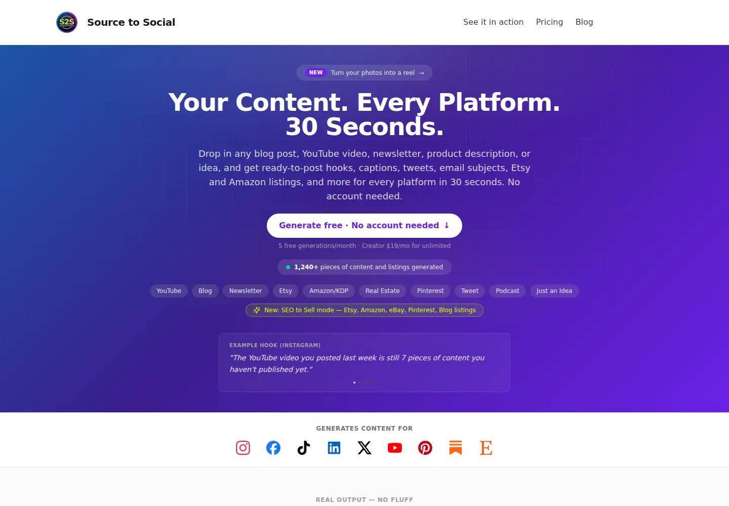 Screenshot of sourcetosocial.com
