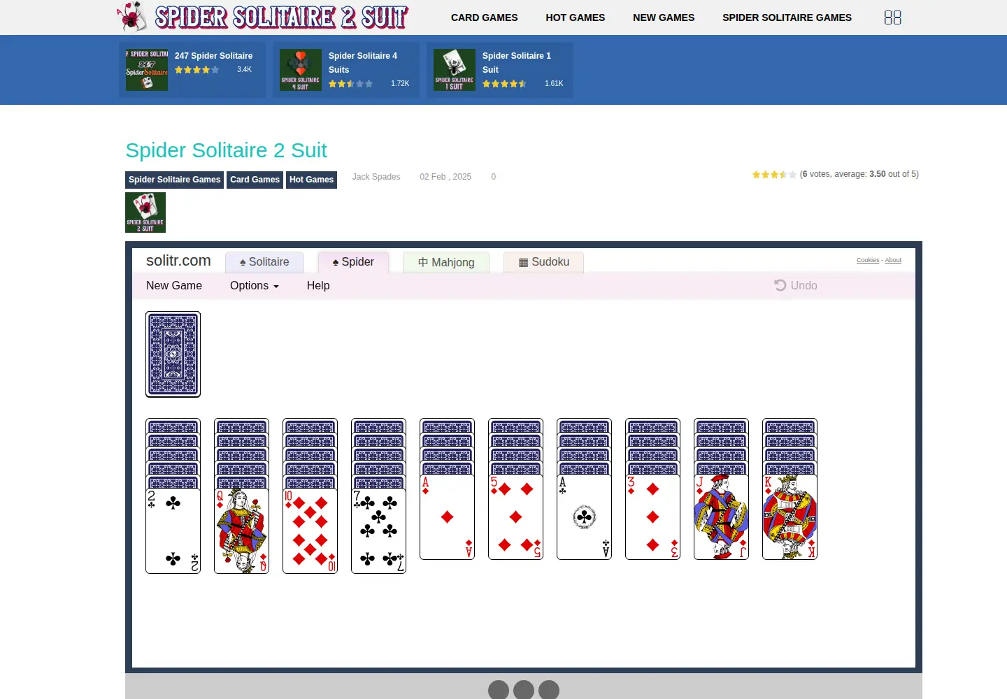 Screenshot of spidersolitaire2suit.com