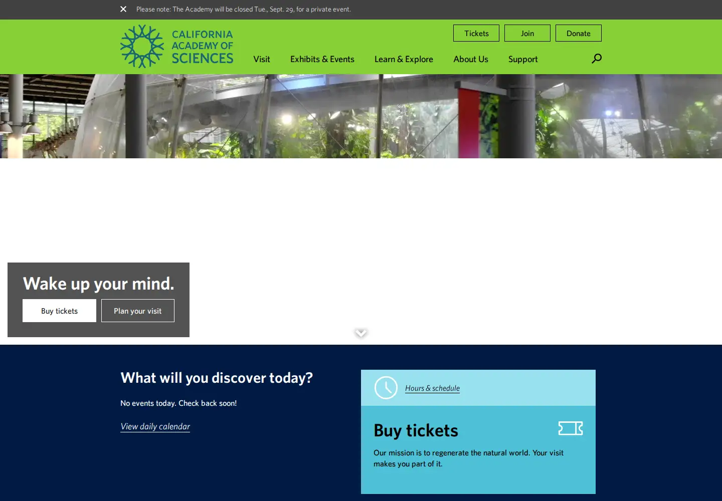 Screenshot of calacademy.org