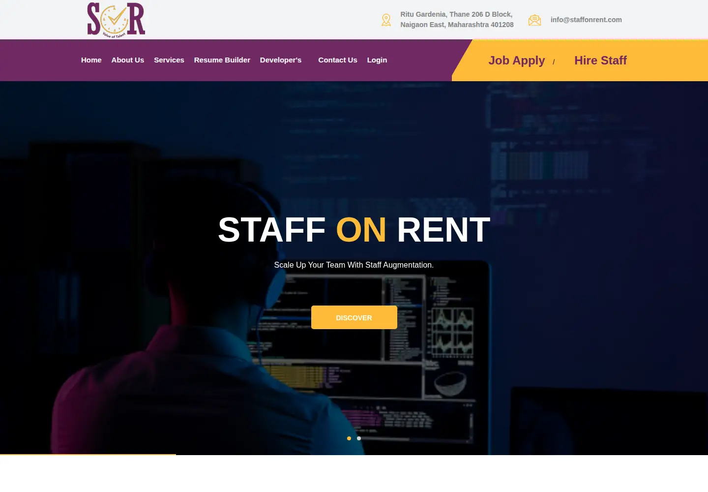 Captured homepage of staffonrent.com in the current scan