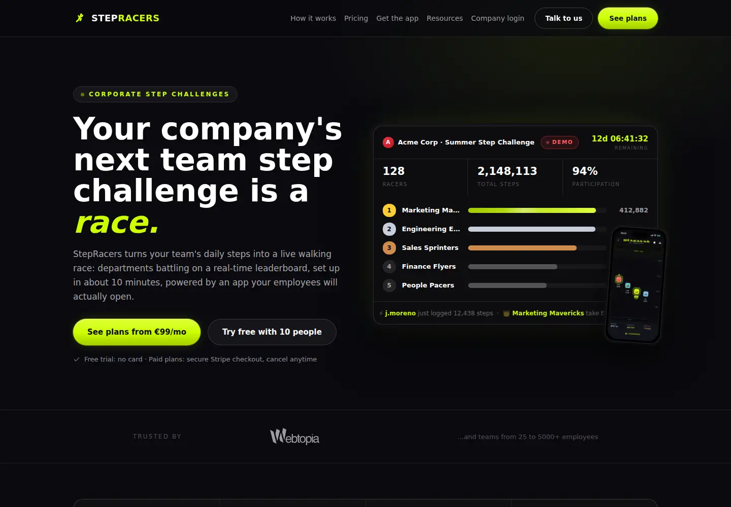 Screenshot of stepracers.com