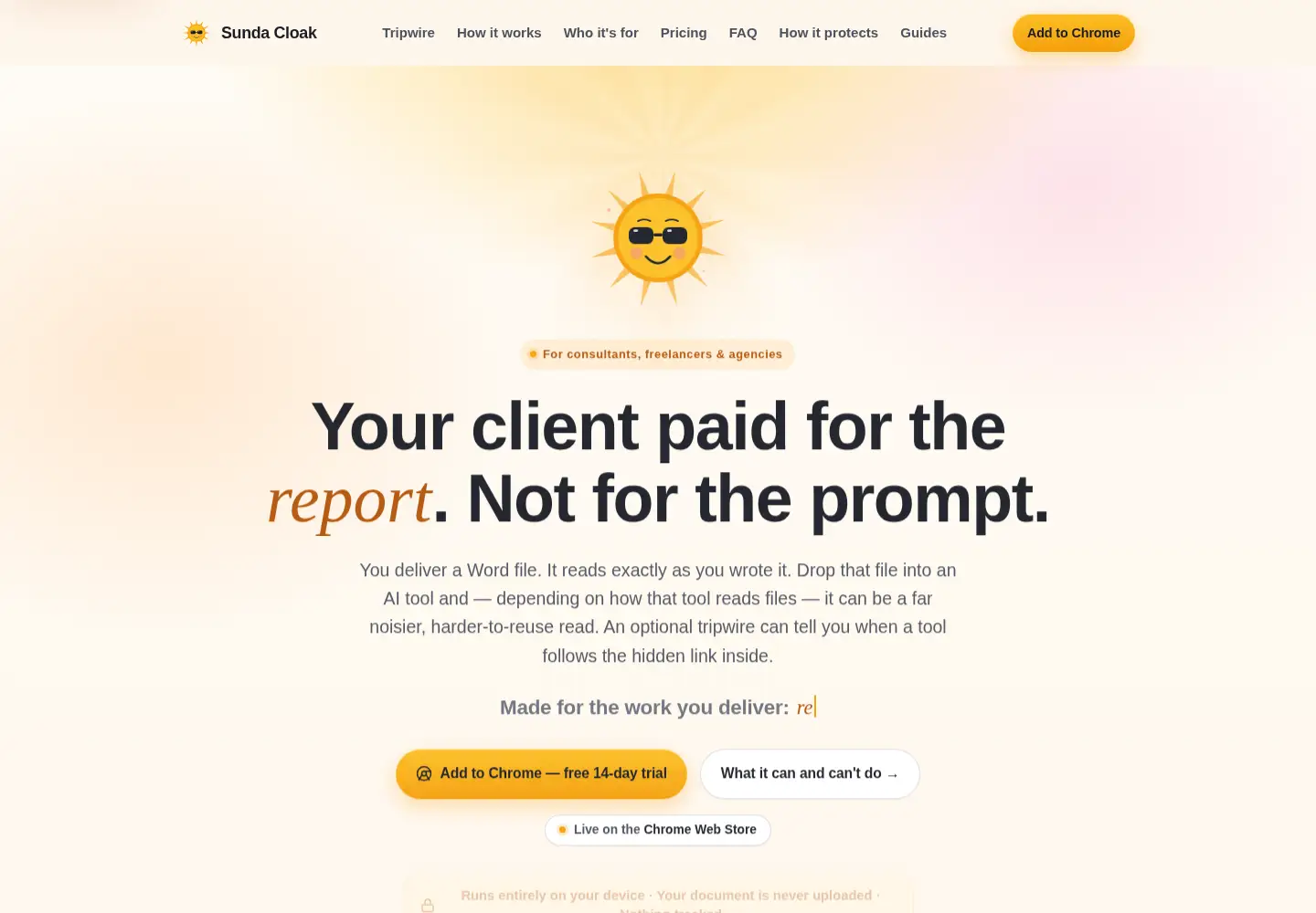 Screenshot of sundacloakai.com