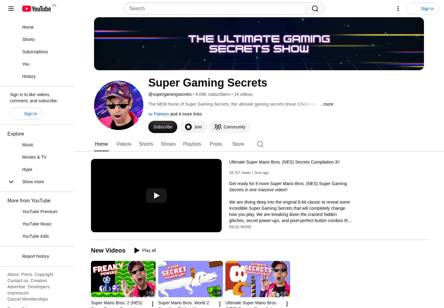 Screenshot of supergamingsecrets.com