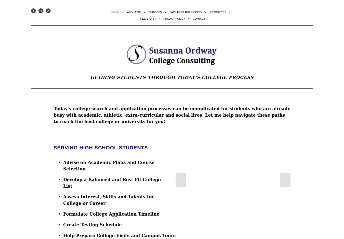 Captured homepage of susannaordway.com in the current scan