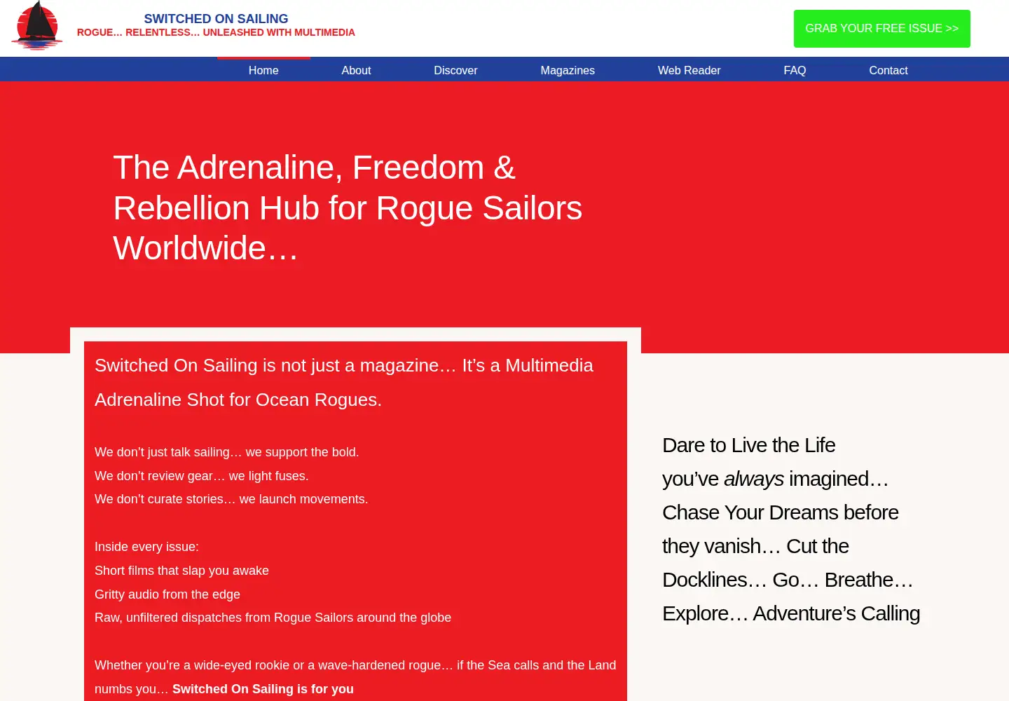 Captured homepage of switchedonsailing.com in the current scan