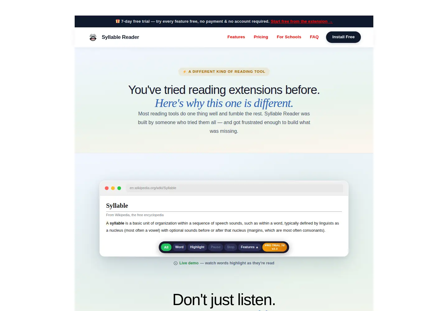 Screenshot of syllablereader.com