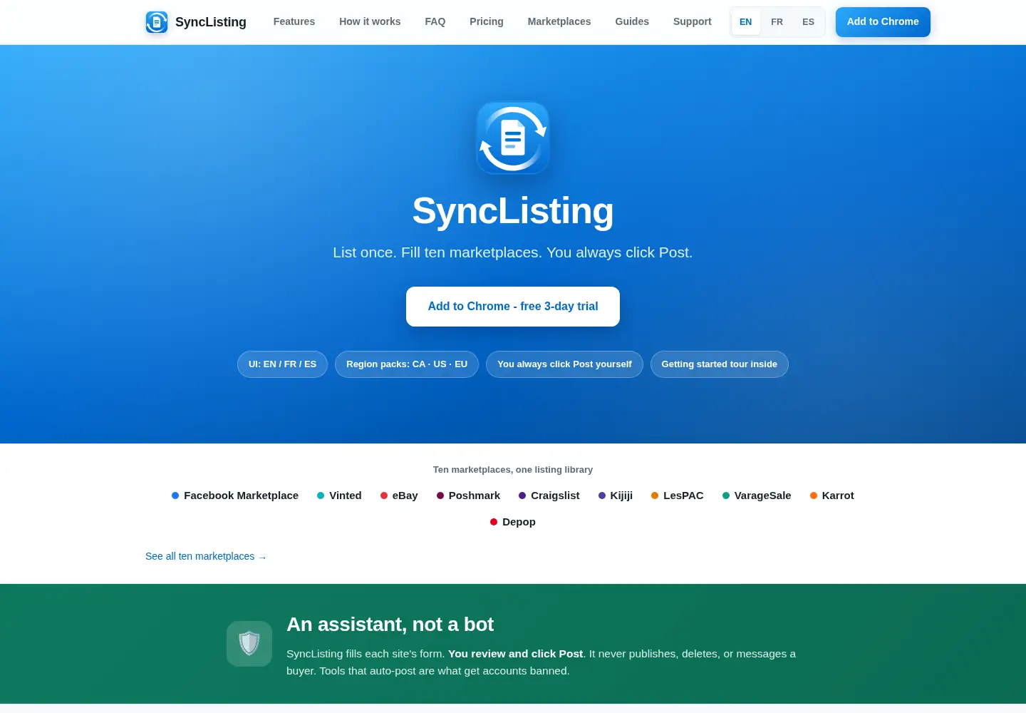Captured homepage of synclisting.com in the current scan