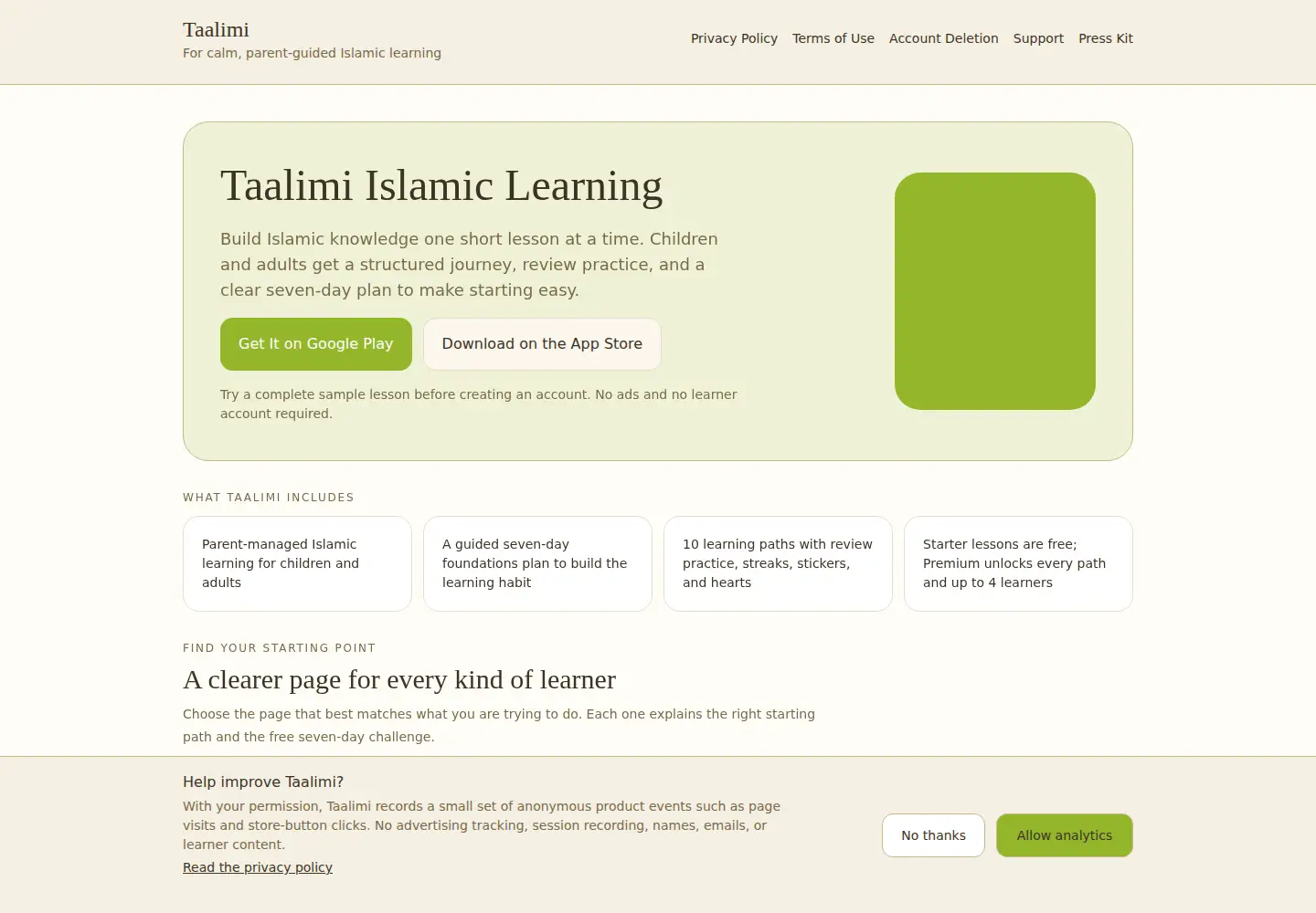 Captured homepage of taalimiapp.com in the current scan