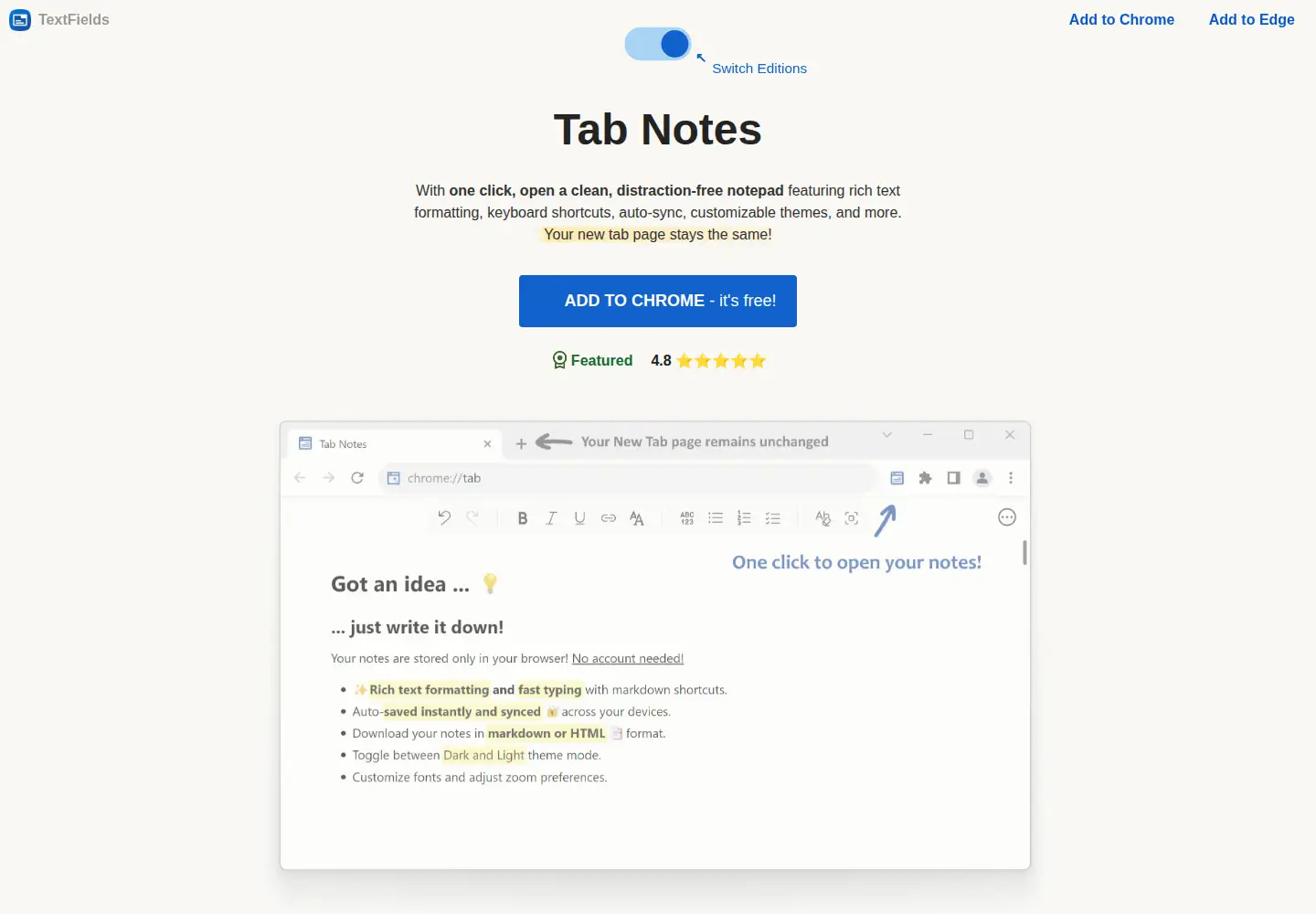 Screenshot of tab-notes.com