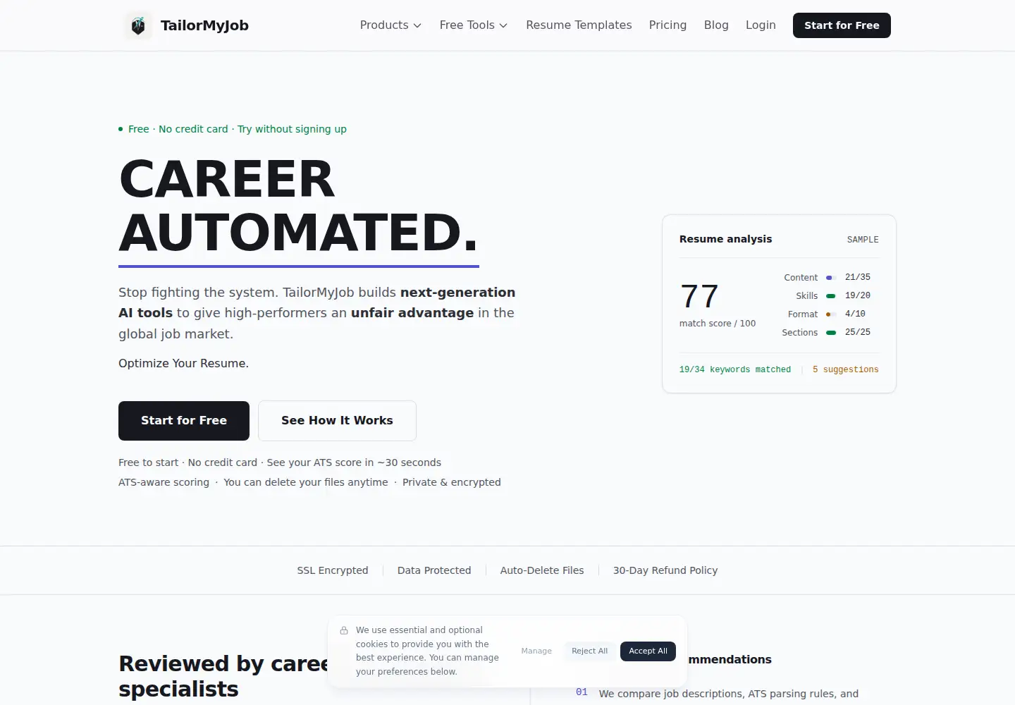 Screenshot of tailormyjob.com