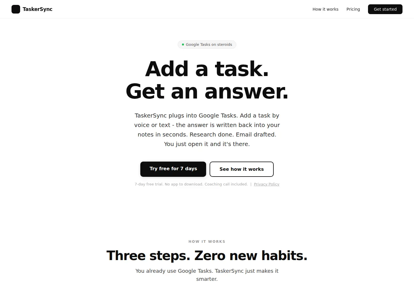Screenshot of taskersync.com