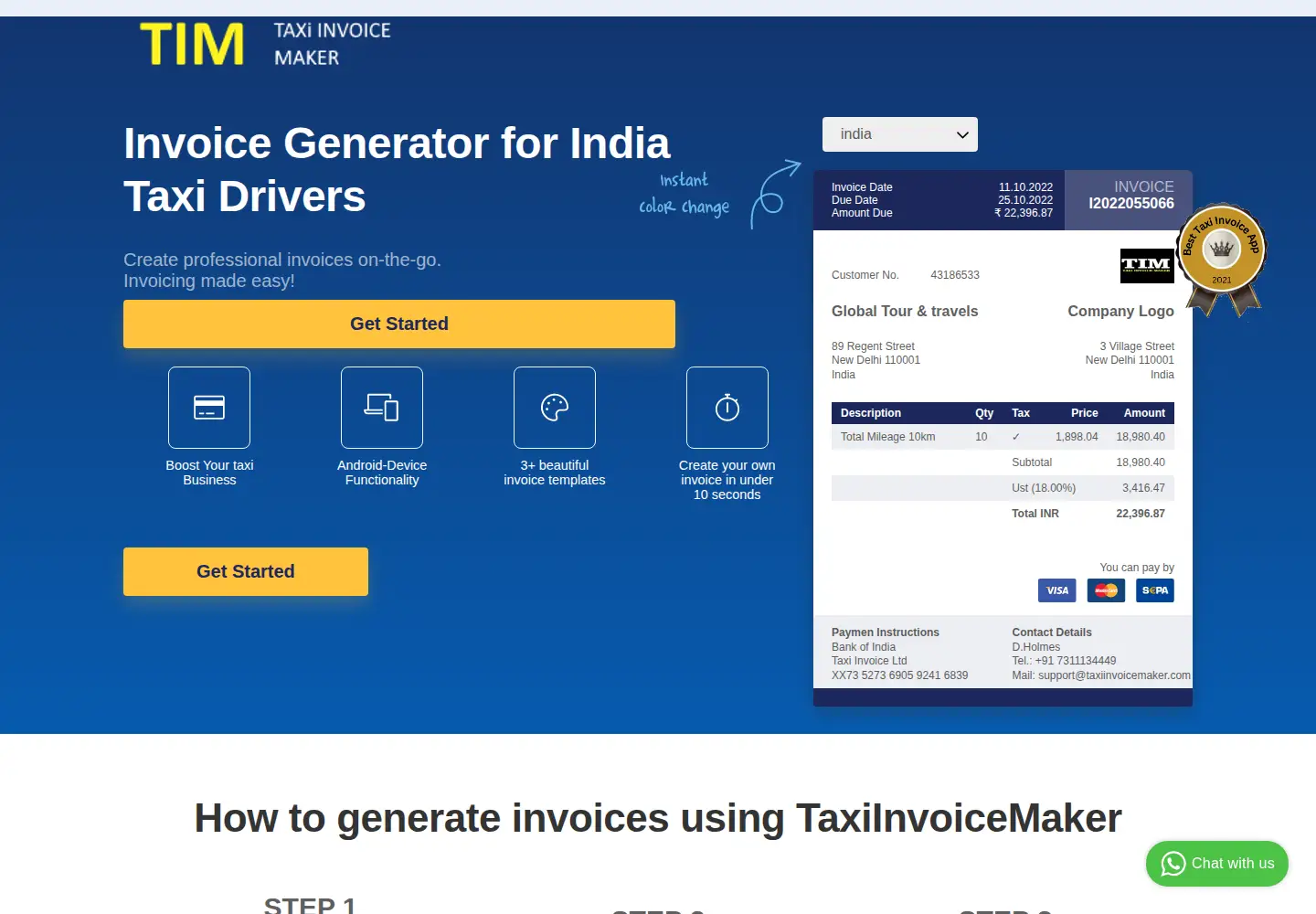 Screenshot of taxiinvoicemaker.com