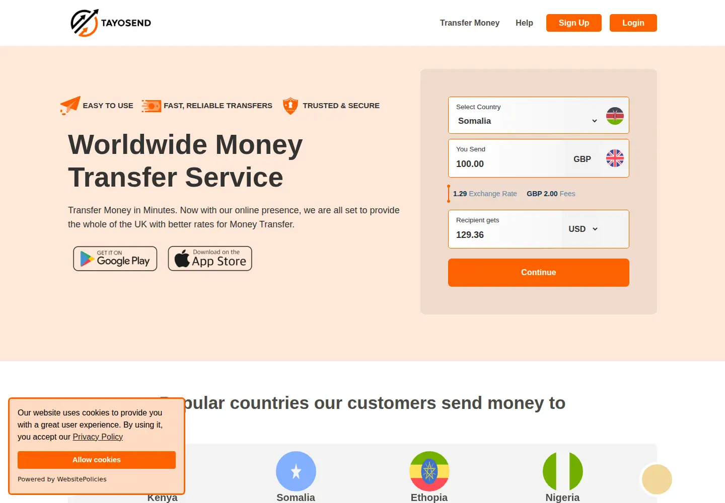 Screenshot of tayosend.com