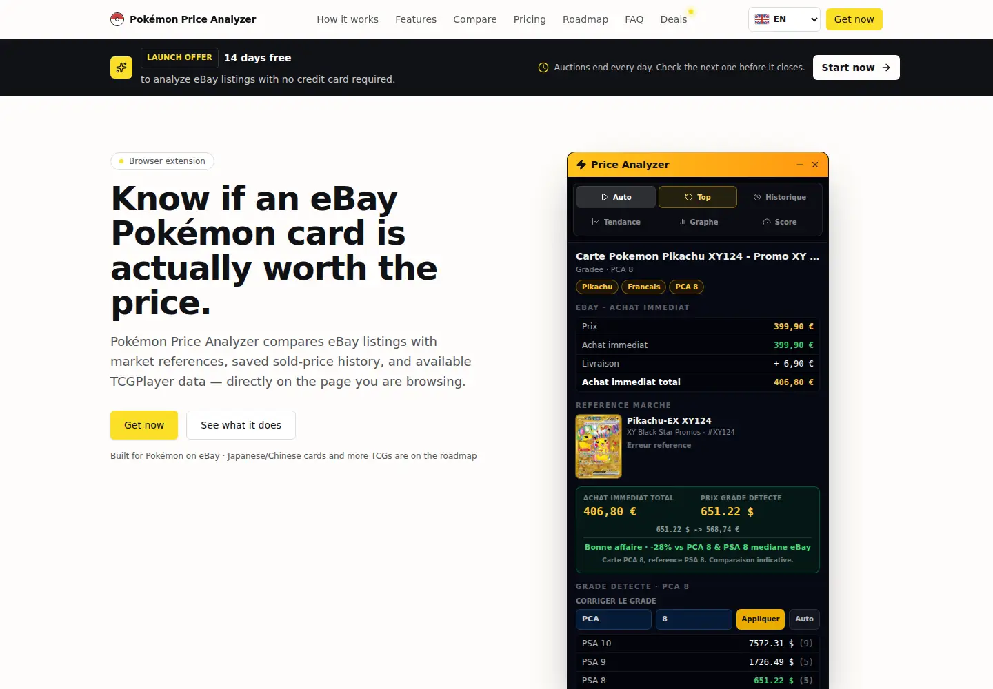 Screenshot of tcgpeek.com