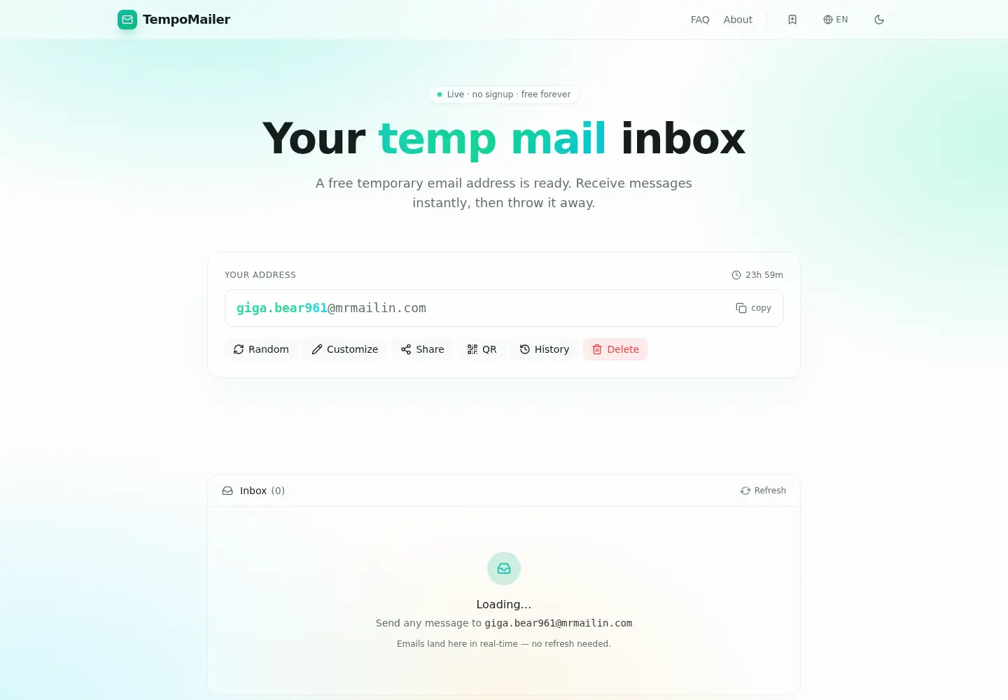 Captured homepage of tempomailer.com in the current scan