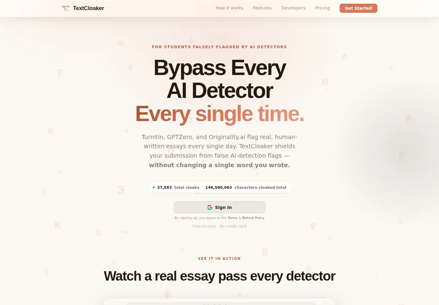 Screenshot of text-cloaker.com