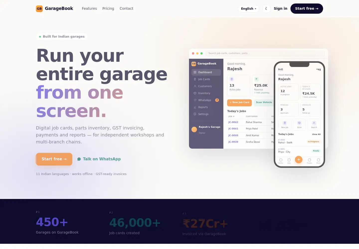 Screenshot of thegaragebook.com