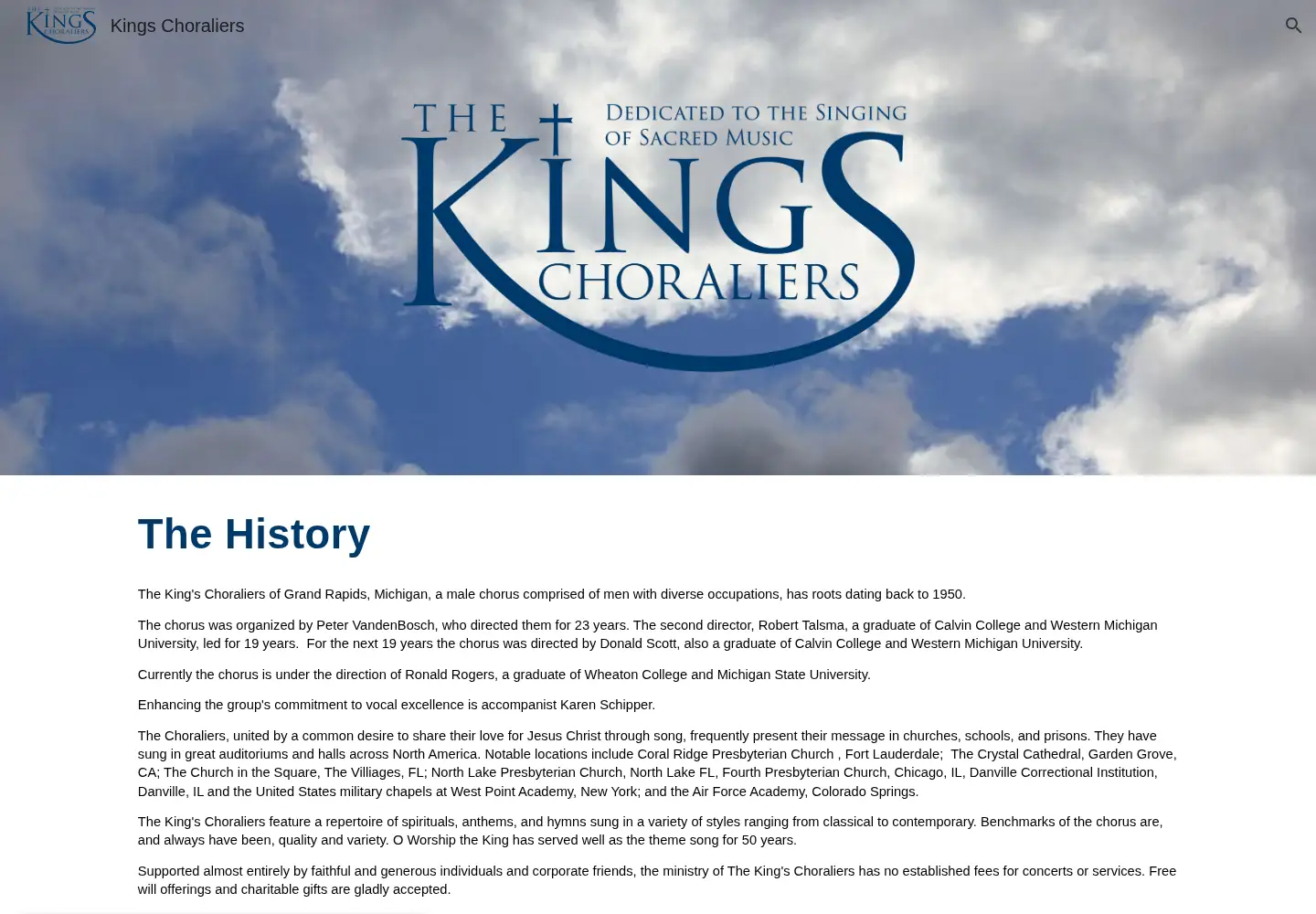 Captured homepage of thekingschoraliers.com in the current scan