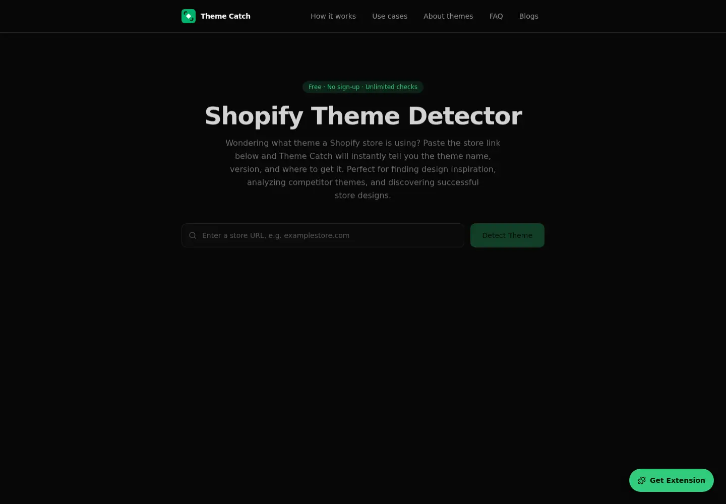 Captured homepage of themecatch.com in the current scan