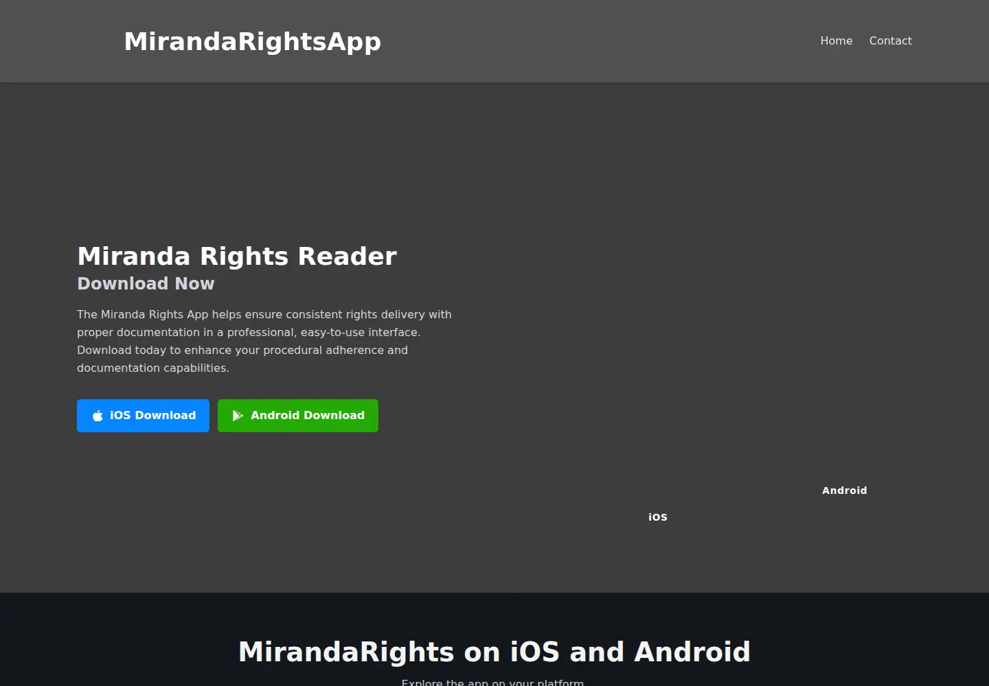Captured homepage of themirandarightsapp.com in the current scan