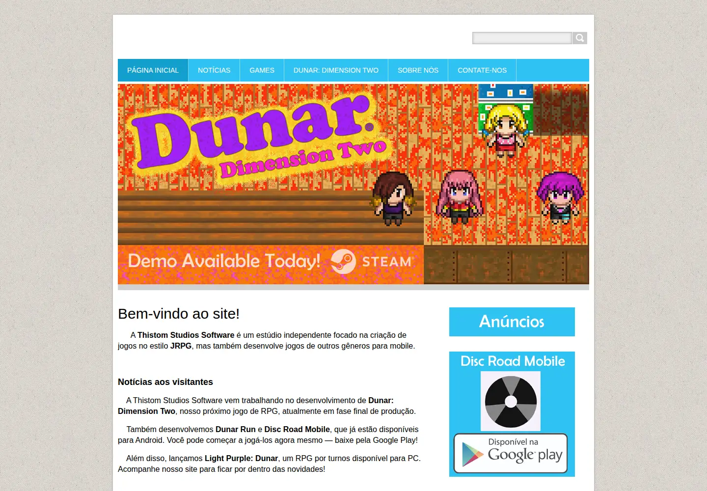 Captured homepage of thistom-studios-software.com in the current scan