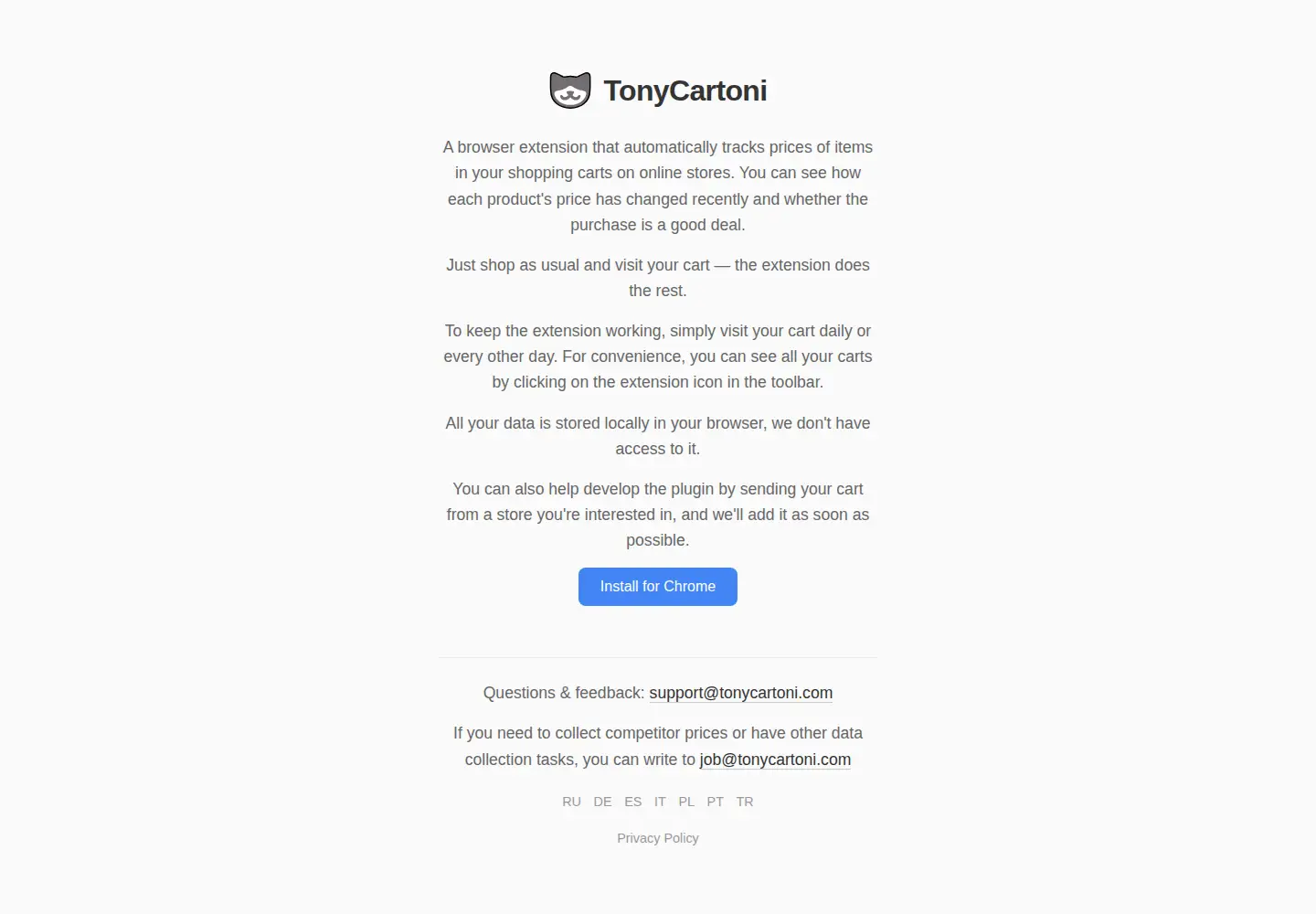 Captured homepage of tonycartoni.com in the current scan