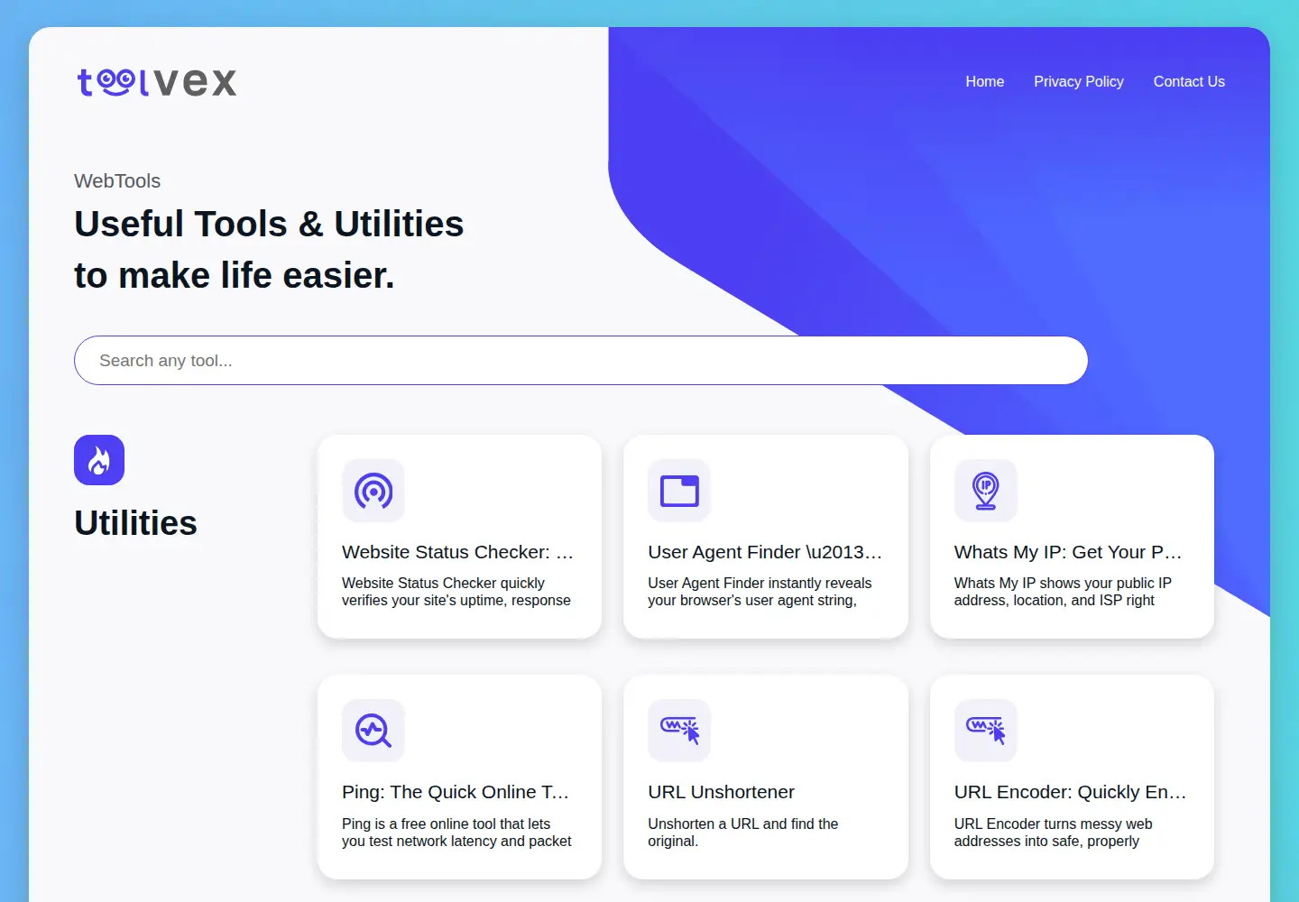 Captured homepage of toolvex.com in the current scan