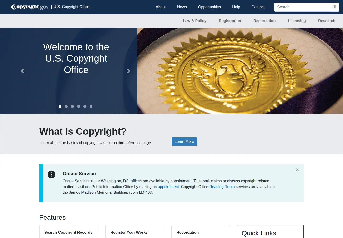 Screenshot of copyright.gov