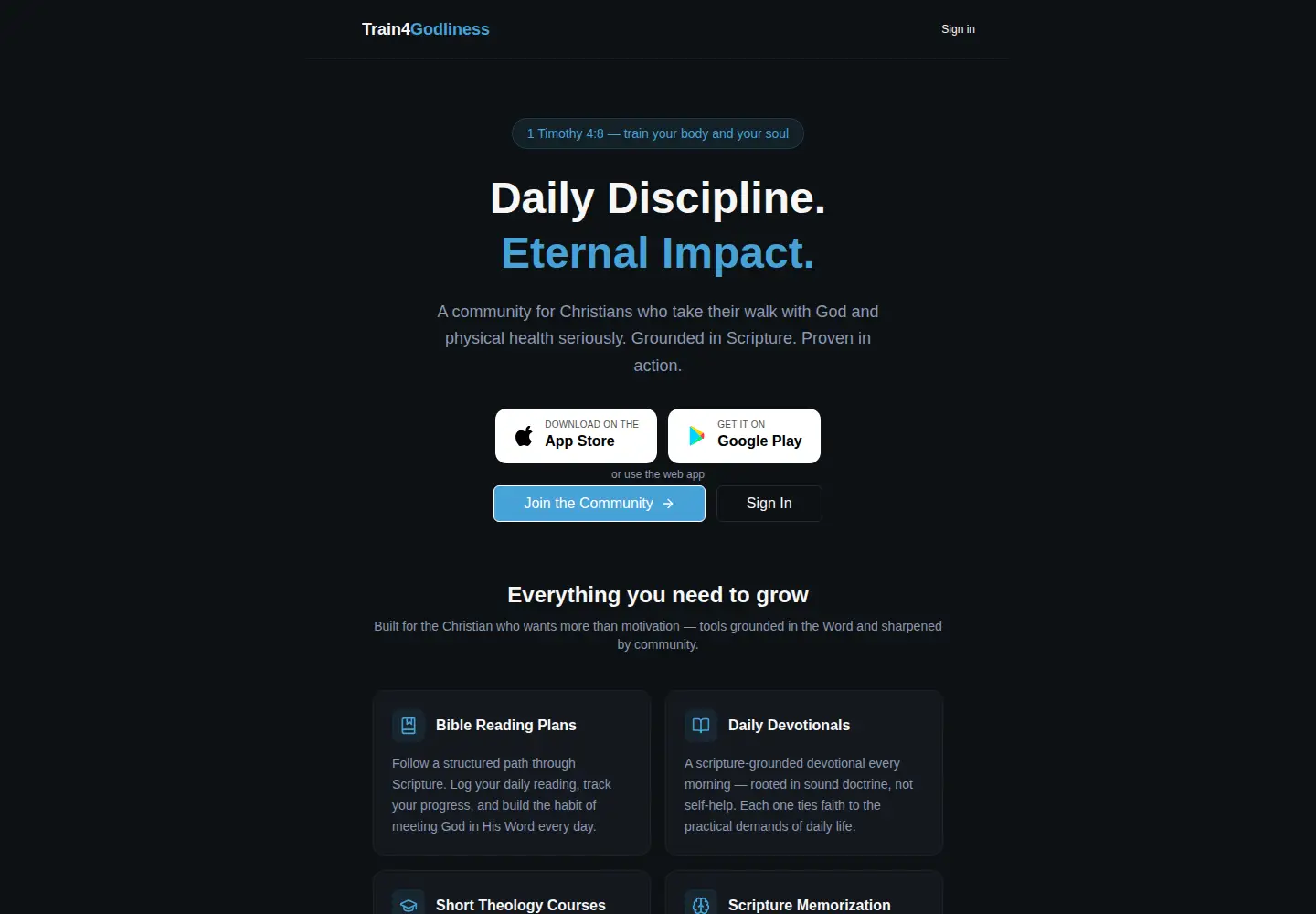 Captured homepage of train4godlinessapp.com in the current scan