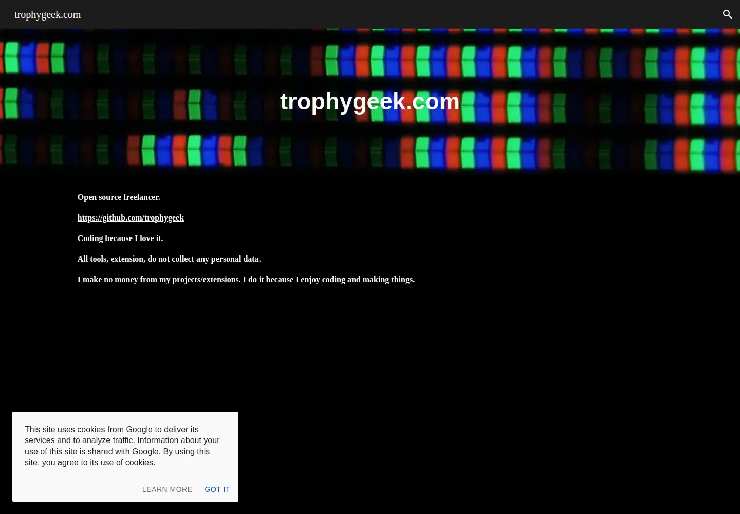 Captured homepage of trophygeek.com in the current scan